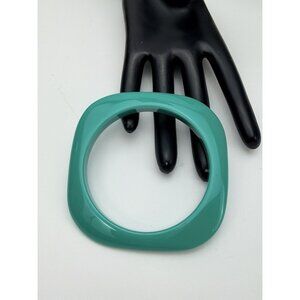 Vintage Lucite Square Bangle Bracelet Teal Green Modern Sculptural Size 8